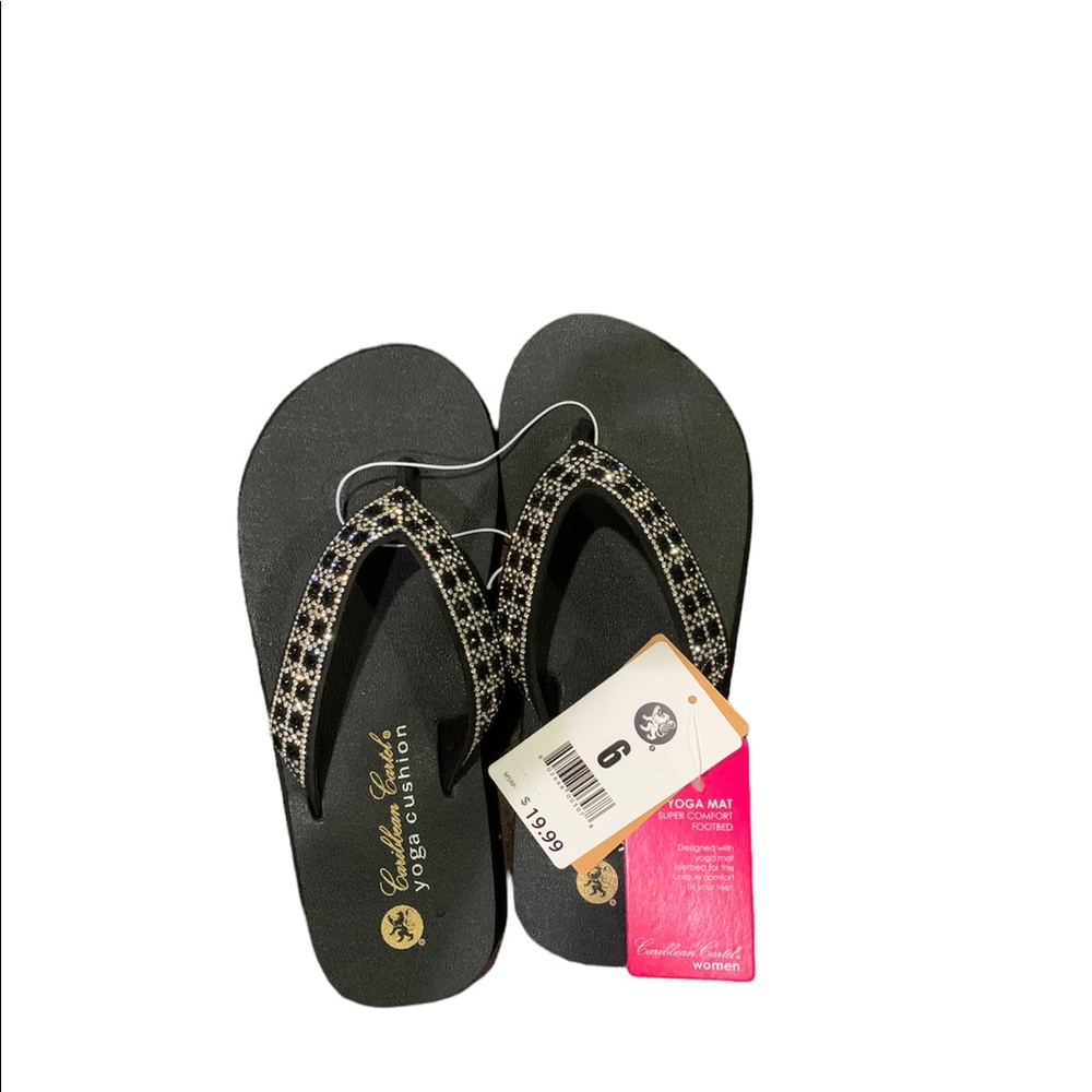 NWT ~ Caribbean Cartel sparkly black flip flops in sizes 6 & 8